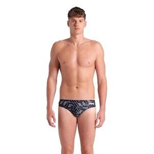 NWT ARENA Men's Swim Brief Escape Team Print Athletic Swimwear Team Black US 26
